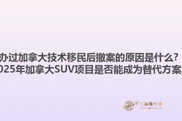 辦過加拿大技術(shù)移民后撤案的原因是什么？2025年加拿大SUV項目是否能成為替代方案？